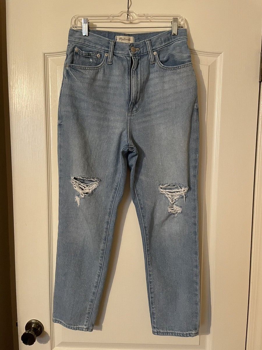 Madewell Size 27 The Mom Jean Distressed 90s Casual Light Wash Blue | eBay