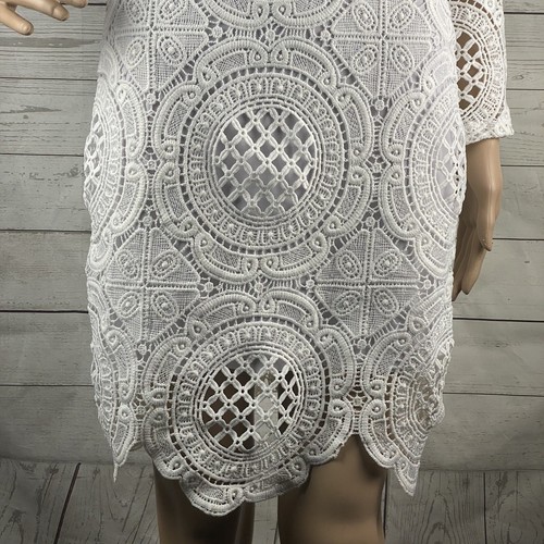 Erhöhtes Indie Häkelspitze Kleid klein weiß offen Strick ausgestellt Rückenreißverschluss Boho - Bild 8 von 12