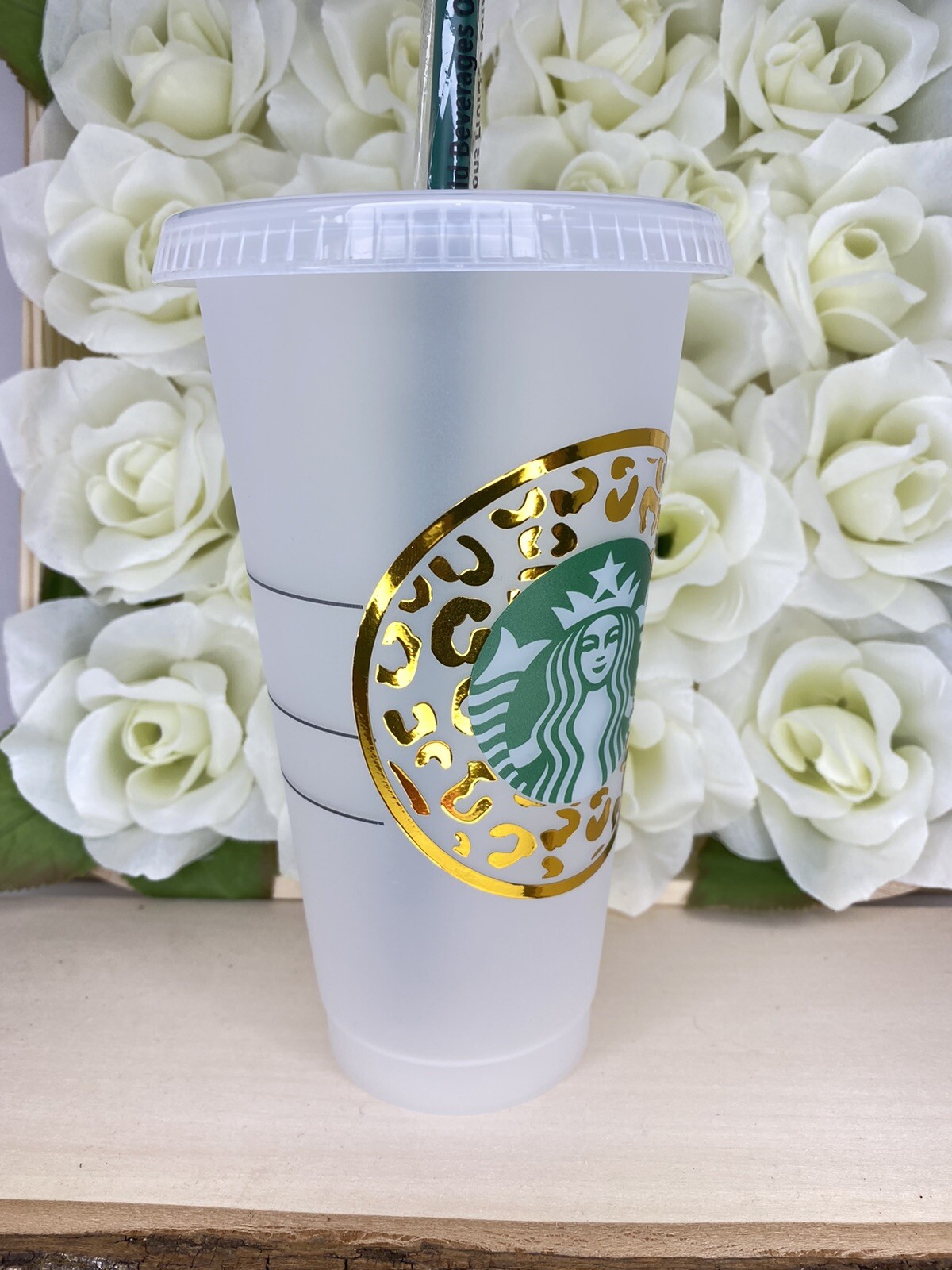 Custom Starbucks Reusable Cold Cup Vinyl Wrap Tumbler Gold Chrome Cheetah Ebay