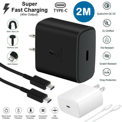 45W Type USB-C Super Fast Wall Charger + 6FT Cable For Samsung Galaxy S21 Note10