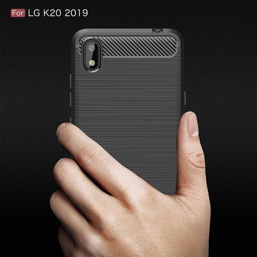 Etui Komórka Ochrona do LG K20 2019 Case Cover Bumper Wygląd włókna węglowego Etui TPU Szary - Zdjęcie 7 z 7