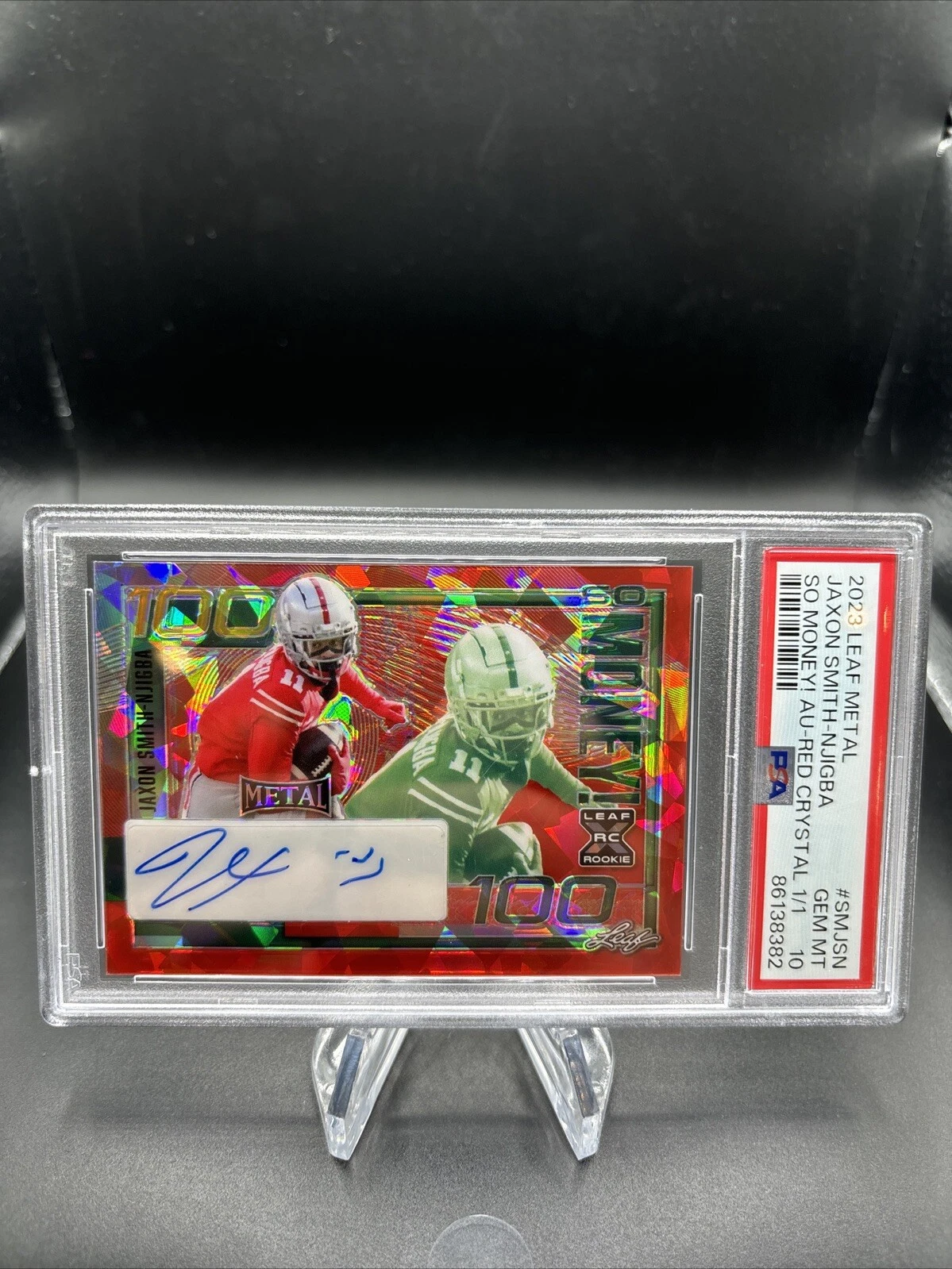 Jaxon Smith-Njigba Leaf Metal So Money! Autographs #SMJSN Red Crystal 1/1