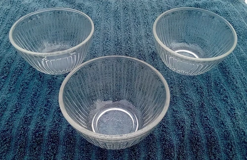 Set 3 Pyrex 7401 Ribbed Clear Glass 3 Cup Bowl 5 1/2" Vintage Lot Of 3 Dishes