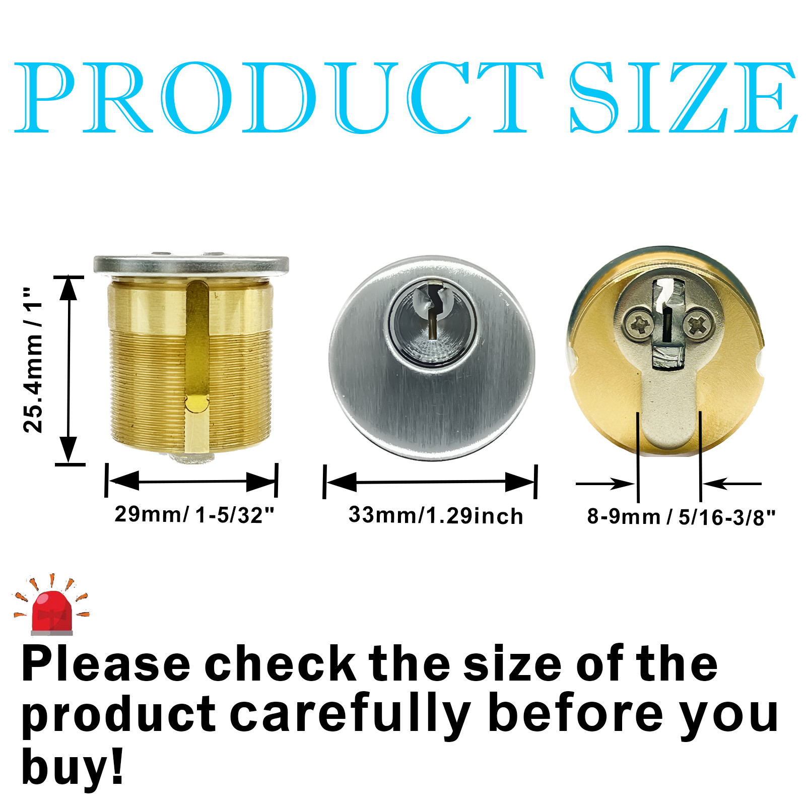 2PCSMortise Lock SC1 Cylinders Adams Rite KD Type Brass 1'' Mortise Cylinder