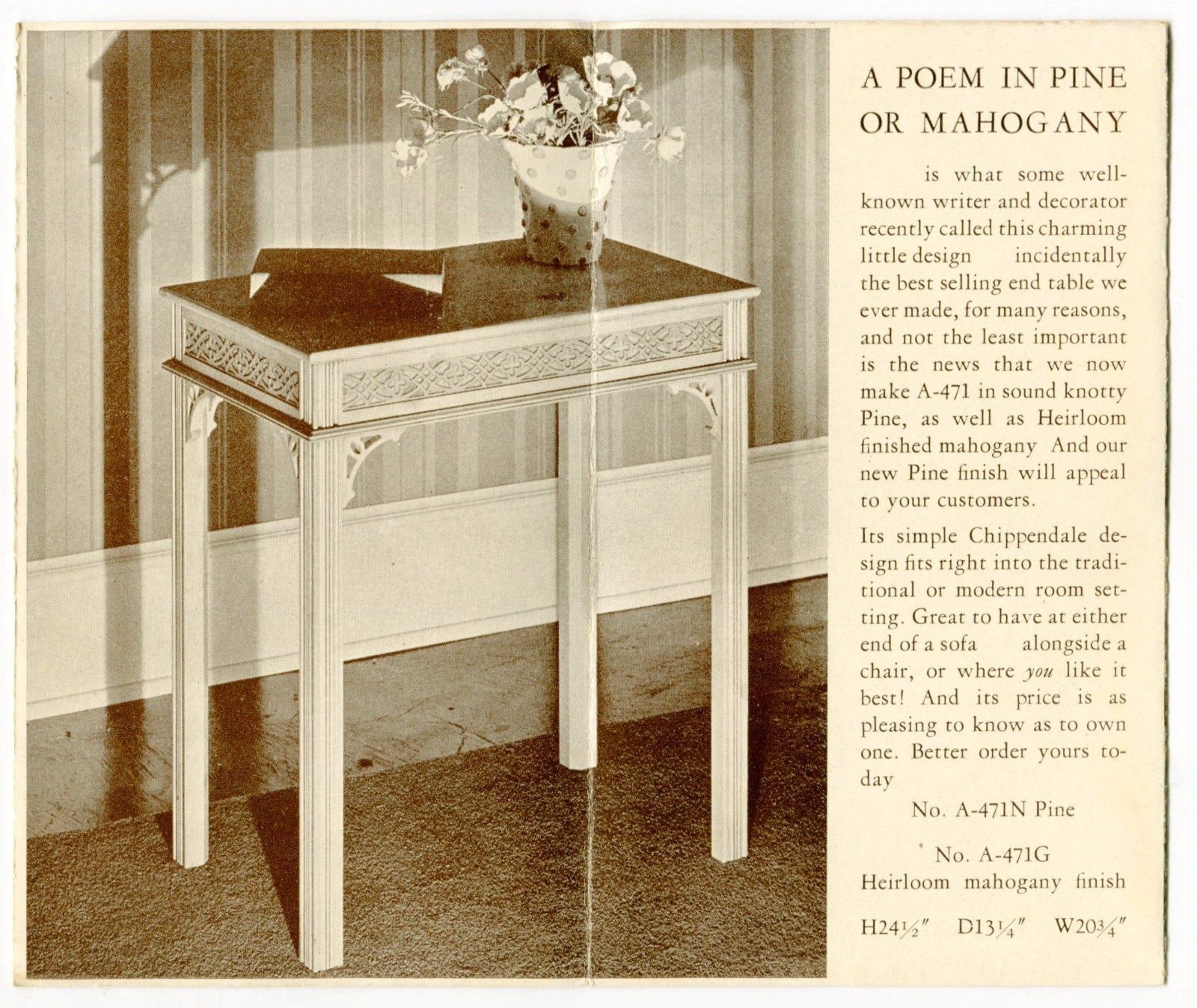 Vintage "KITTINGER" Furniture Sales Brochure "CHARMING LITTLE TABLES