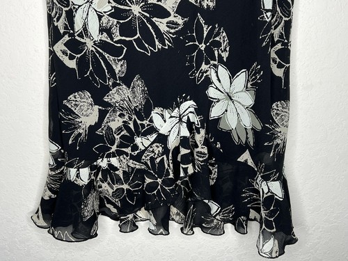 New York & Company Skirt Womens Size 4 Black & Cream Floral Straight Ruffles - Imagen 3 de 9