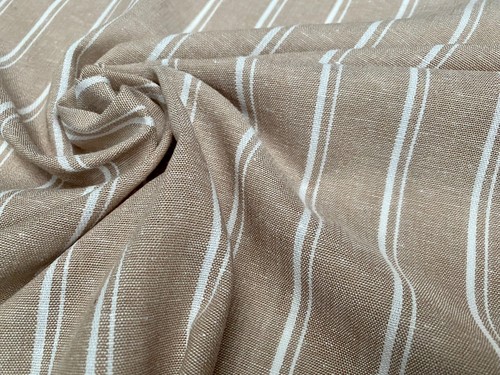 Silky Linen Blend Marine Stripe Fabric Light White Home Decor 145cm Wide - Beige - Picture 2 of 7