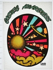 Original VINTAGE 1970s Heat Transfer | Cosmic Awareness Rainbow Space Scene
