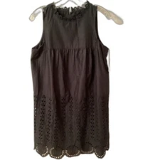 ANNA SUI NWT SIZE MEDIUM BLACK EYELET COTTON SLEEVELESS SHIFT DRESS MINI