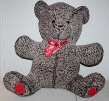 LARGE 20" CUDDLY GRAY TEDDY BEAR HEART BOW-TIE ANIMAL PLUSH-LOVE-VALENTINES DAY