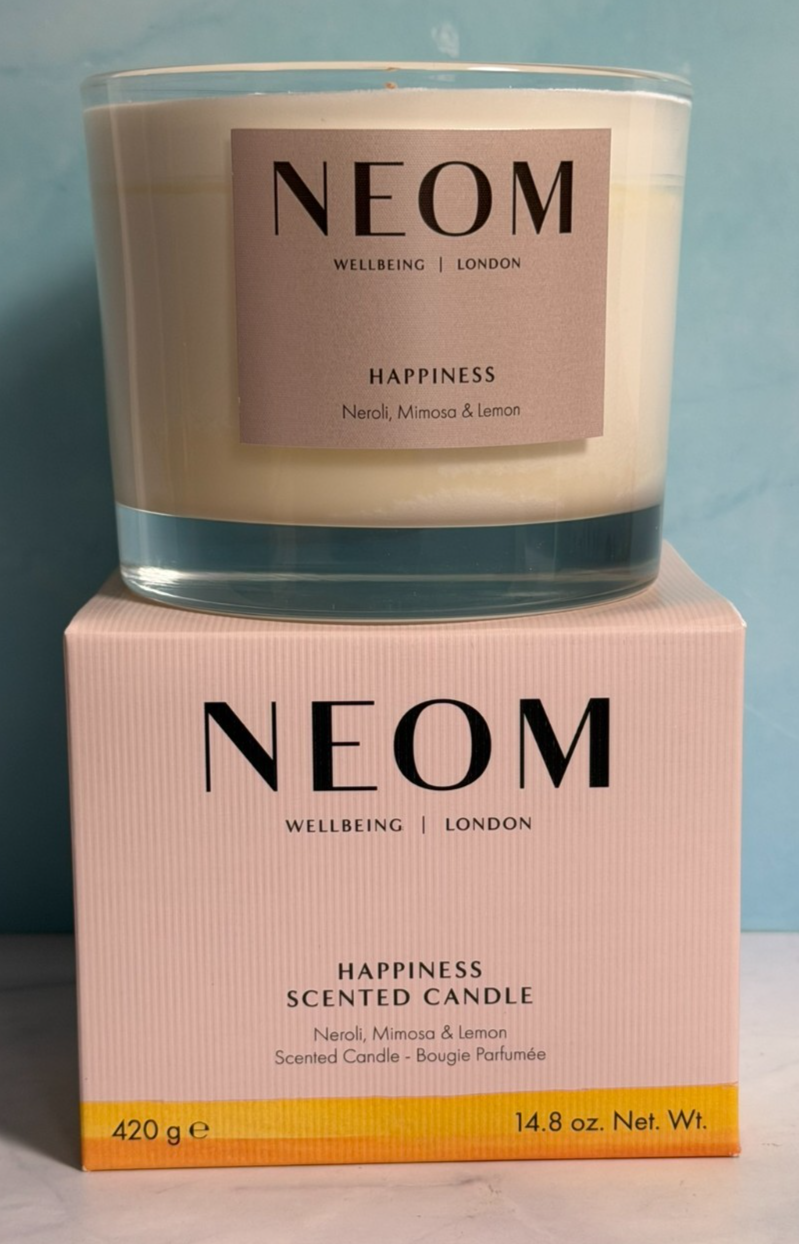 NEOM Happiness Scented Candle 420g 3 Wick Large Neroli Mimosa Lemon NWB RRP £55