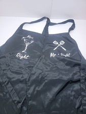 Couples Apron Set Mr Right Mrs Always Right Black Matching Kitchen BBQ Gift