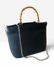Gucci Black Tote, Bamboo Top Handle, Silver C...