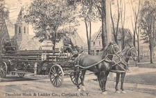 Excelsior Horse Drawn Hook & Ladder  Co. Fire Engine Cortland NY c1910 Postcard