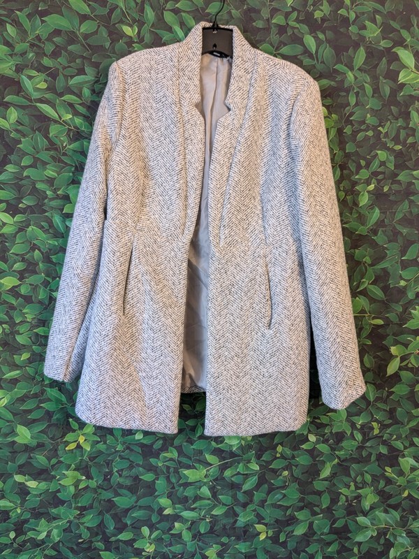 VICI Black White Herringbone Tweed Coat Jacket Womens Medium J13088VC