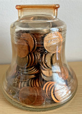 Vintage 1976 Liberty Bell Bicentennial Amber Glass Coin Bank 1776-1976 Pennies!!