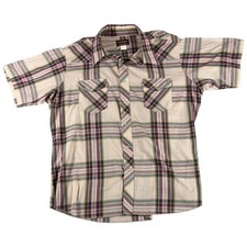 Wrangler Western Shirt Men's XL Tan Plaid Pearl Snap Vintage Western Workwear