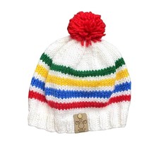 JCP Kids Knitted Stripped Pom Pom Beanie in White