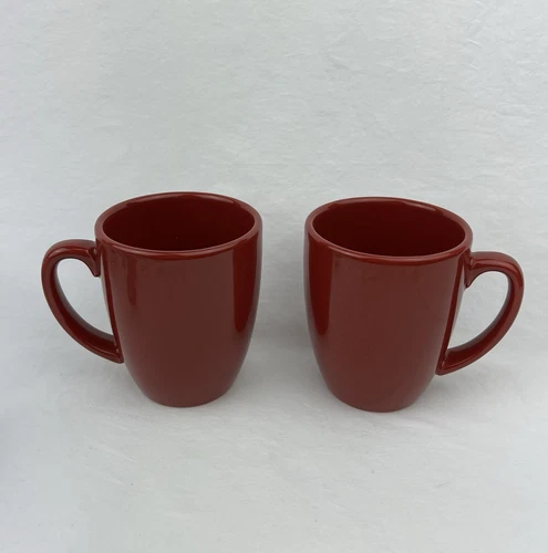 Set Of 2-Corelle Corning Stoneware Crimson Red Coffee/Tea Mugs Cups~8oz