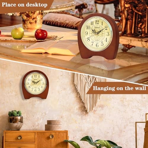 Desk Clock, Wooden Silent Table Clock, Battery Operated Vintage Clock Home - Picture 6 of 7
