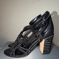 Katy Perry Black KnottedStrappyBuckle BlockHeels Women 8 OpenToeManmade