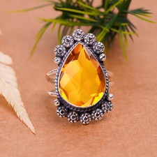Yellow Citrine 925 Sterling Silver Jewelry Ring, Engagement Gift for Bride