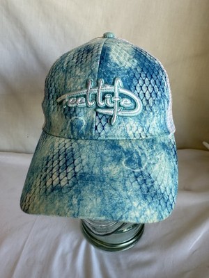 Reel Life Fishing Hat Teal Snakeskin Pattern Mesh Snapback Truckers Cap