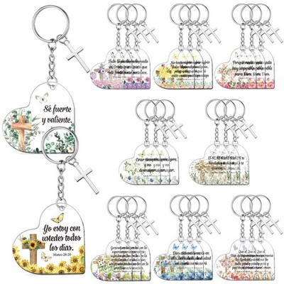 Sureio 30 Pcs Spanish Christian Keychain Gift Bulk Women Religious Cross Insp...
