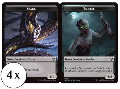 MTG - 4 x Snake / Zombie (Decayed) Token - Playset 4x x4 - Secrets of Strixhaven
