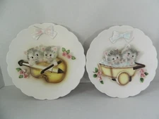 Pair Of Vintage Lefton 3D Wall Plaques - W/Kittens