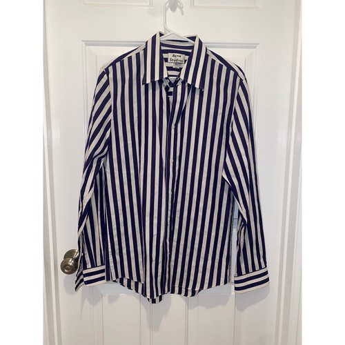 Acne Studios SUNE Big Stripe UW15 Shirt Navy Blue/White L/S Size 50 (large)