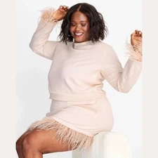 Future Collective Women's Crewneck Feather Trim Sweatshirt Light Pink Size 2X