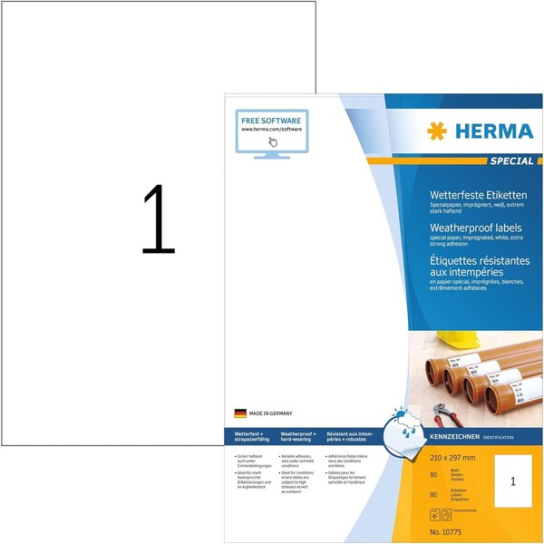 Herma Wetterfeste Etiketten Aus Spezialpapier 210 X 297 Mm Weiß 20 Etiketten-image
