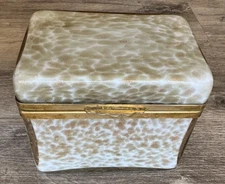 Vintage Murano Art Glass Gold Flecks Copper Casket Hinged Dresser Box