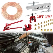 Brake Line Repair Kit 3/16 25FT Copper Pipe Single Double Flaring Tool Fittings