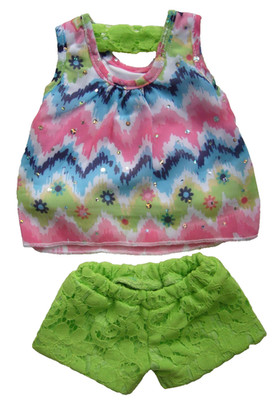 Colorful Top & Lime Green Shorts Set for 18'' American Doll Clothes