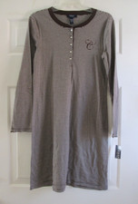 CHAPS HENLEY BROWN STRIPED LONGSLEEVE GOWN SLEEPWEAR SZ S