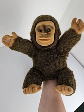 1994 Vtg Hosung Monkey Chimp Puppet Plush 14" flocked face Squeaks VIDEO Cute