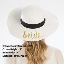 Bride Wedding Lover White Stripe Straw Sun Floppy Beach Hat Wide Brim Party