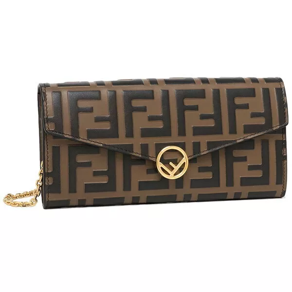 Fendi Brown Continental Ff Leather Chain Wallet