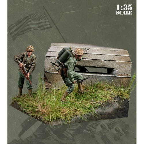 Kit modellino resina 1:35 soldati USA 2 figure e Blockhouse non assemblato non colorato - Foto 2 di 5