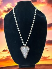 Crystal Heart and Glass Bead Necklace 40"