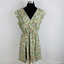 Shein Womens Medium M / 6 Light Olive Muted Peach Ruffle Cap Sleeve A-Line Dress