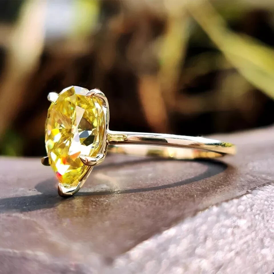 Bague Solitaire Diamant Champagne 9,25 Carats - Argent 925 - Certifiée - Taille 7 - Neuf Fait Main