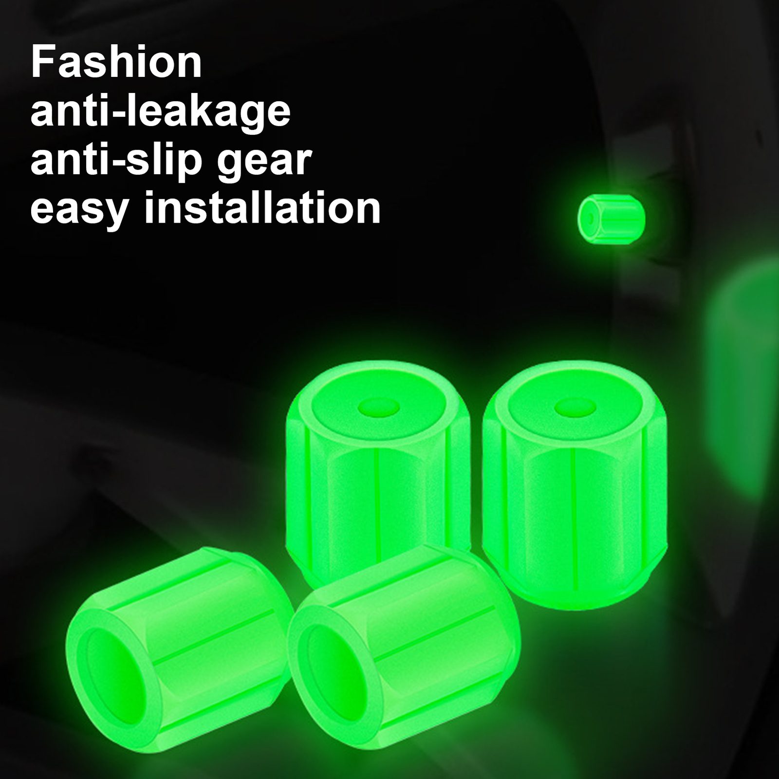 4pcs Car Tire Caps Glow in The Dark Tire Valve Caps Glowing Tire Valve Stem Caps