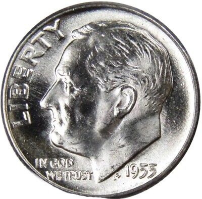   GEM BU 1955-S Roosevelt Dime 90% Silver UNCIRCULATED 10c Coin From OBW Roll