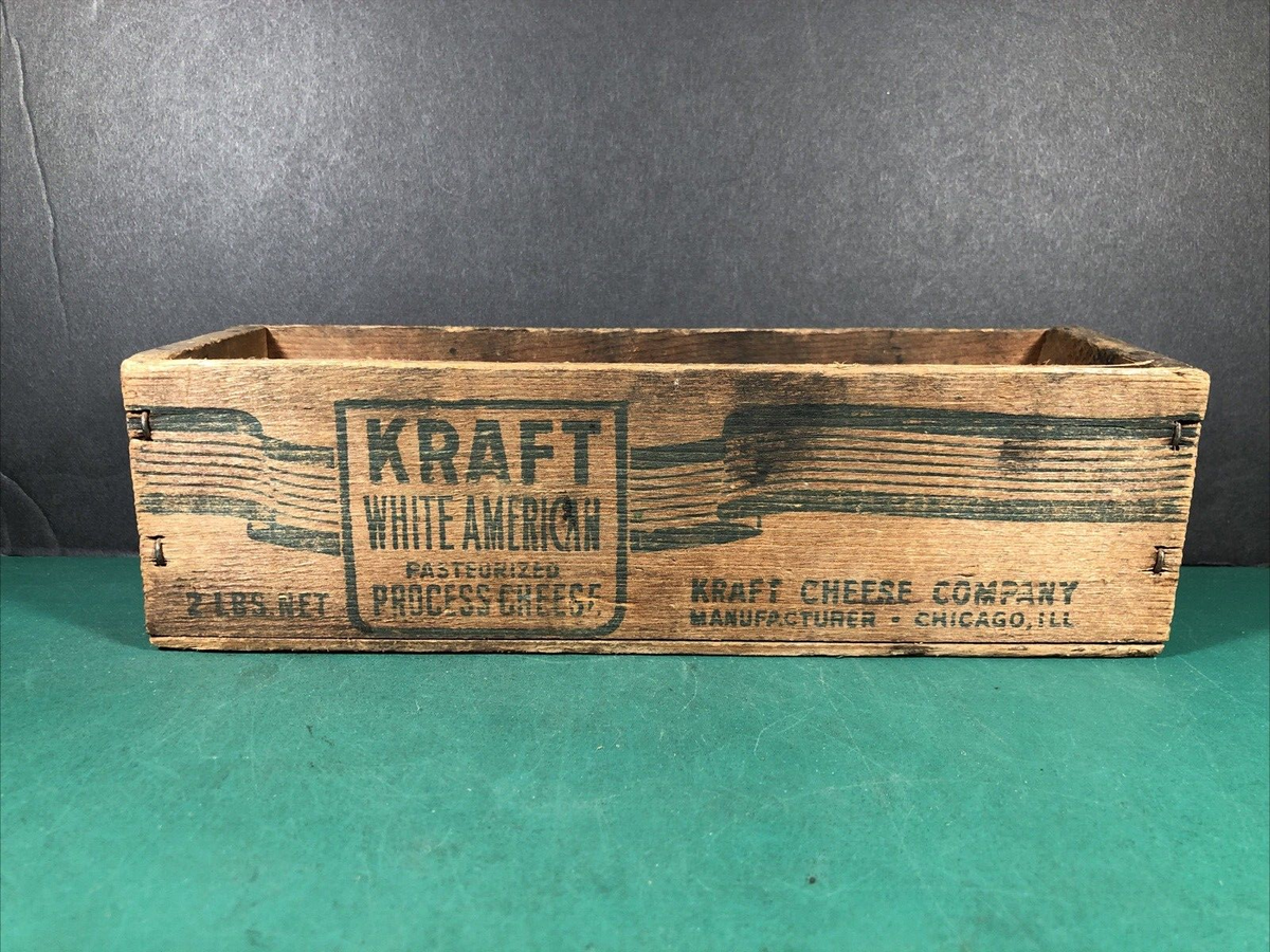Vintage Wood Cheese Box | Kraft | 2lb White American Cheese Box