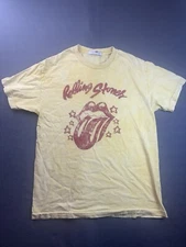 Daydreamer Rolling Stones Size Large Yellow Mineral Wash Graphic Tee Distressed