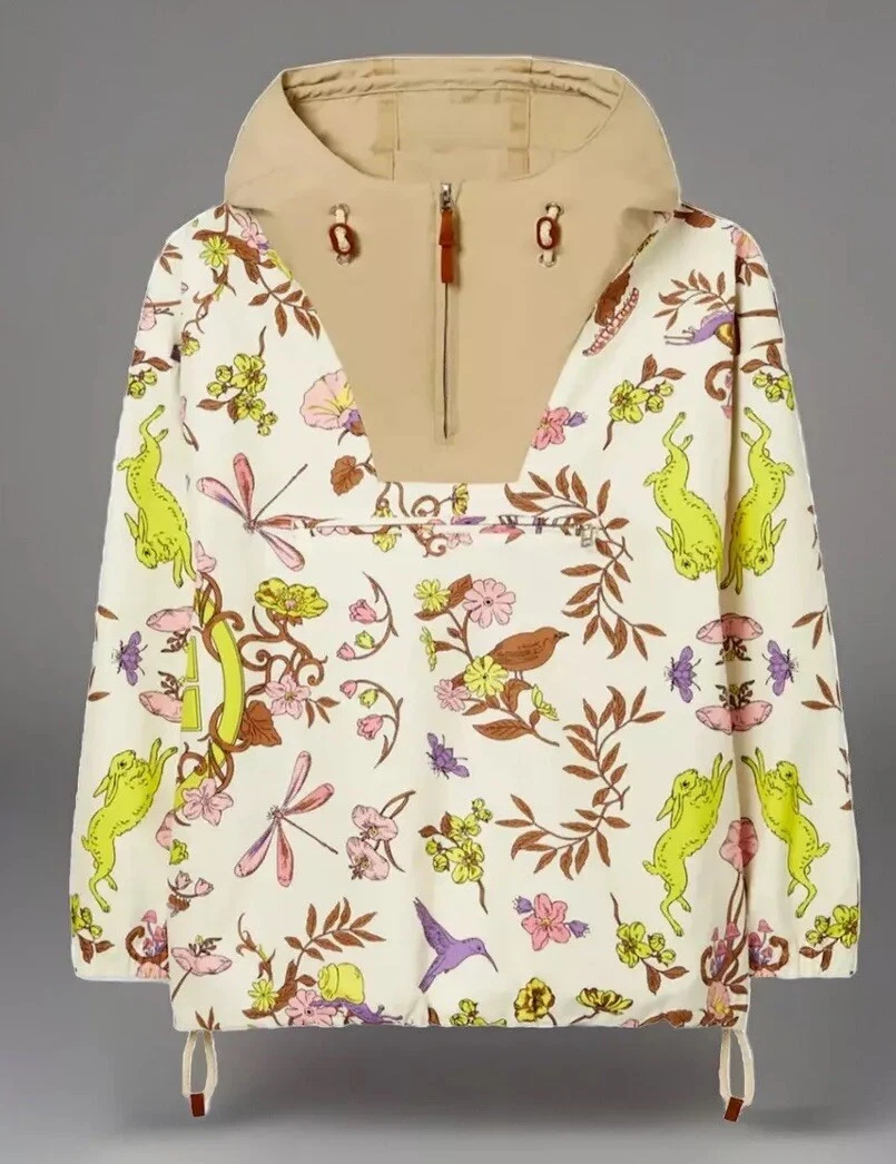 TORY BURCH GIACCA MEZZA ZIP NYLON ANORAK NUOVA AVORIO PRATO TAGLIA US M NUOVA CON ETICHETTE
