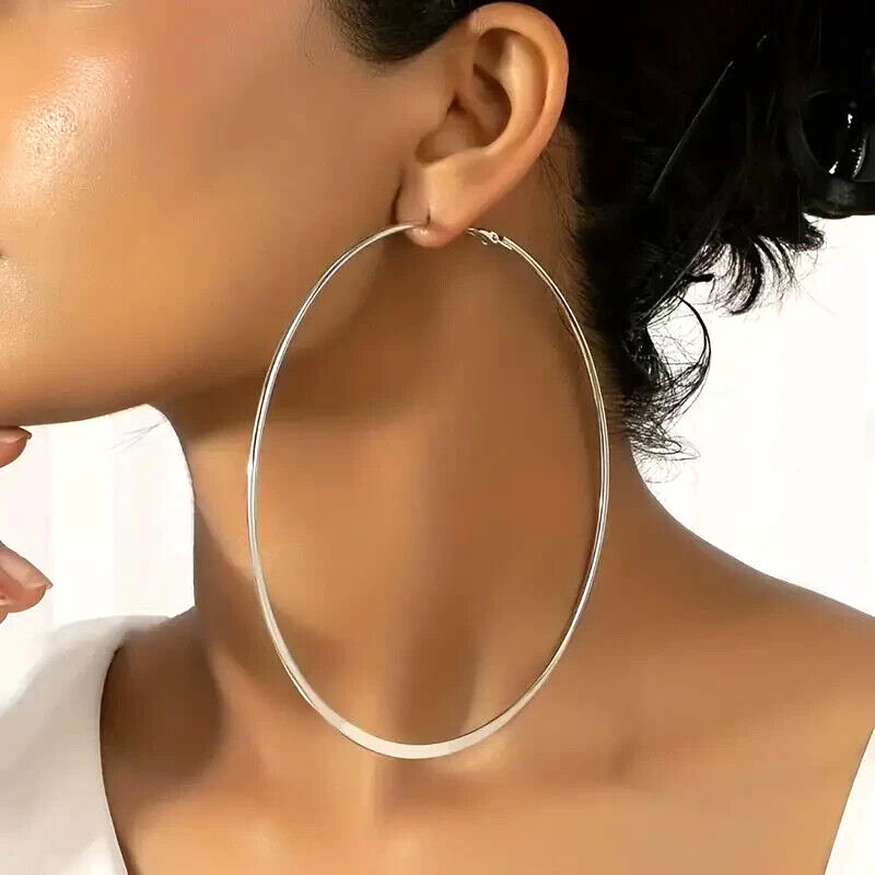 Big Circle Hoop Earrings Trendy Retro Hip Hop Style Iron Jewelry Golden